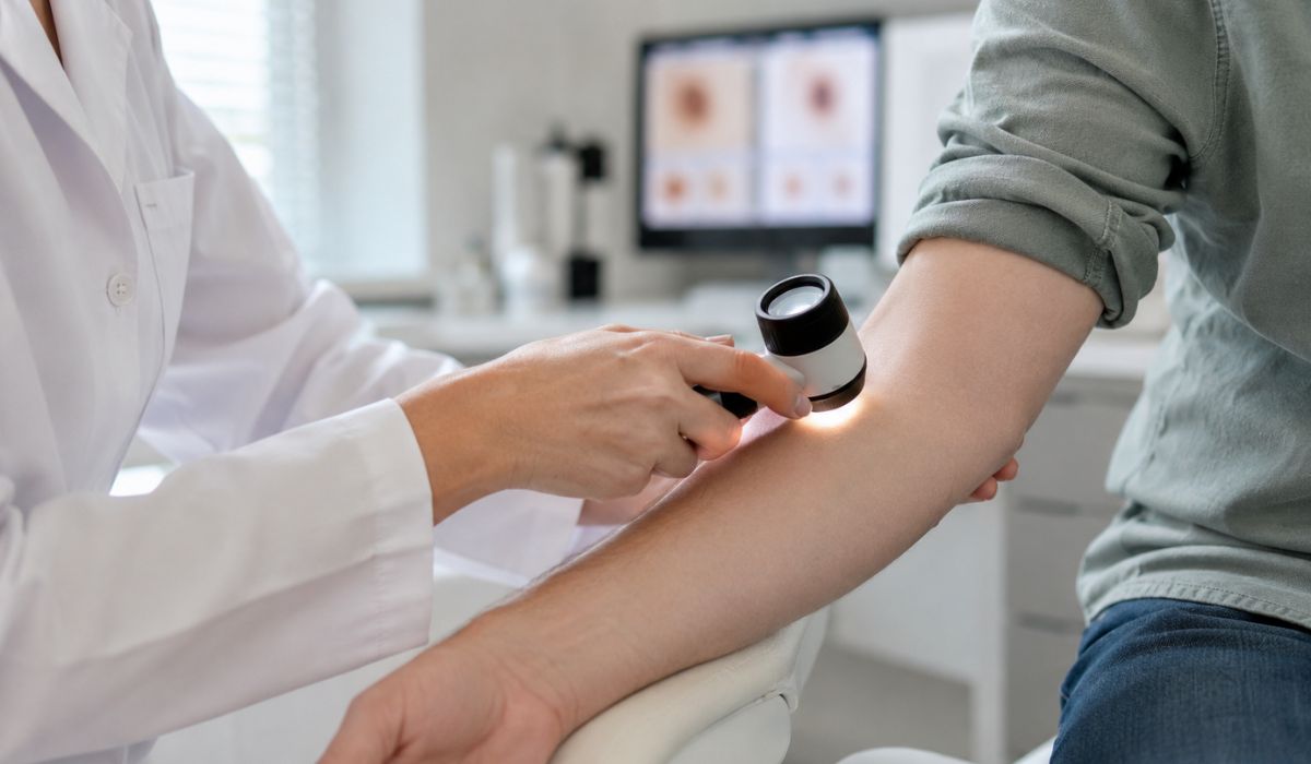 Examen dermatologico con dermatoscopio