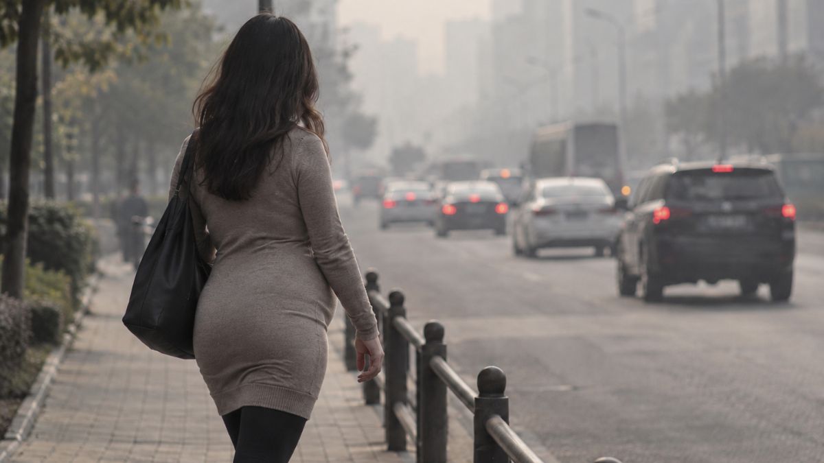 La contaminación alrededor de la concepción se asocia con más cardiopatías congénitas y el NO₂ muestra la relación más fuerte 1 Embarazada caminando entre el trafico urbano